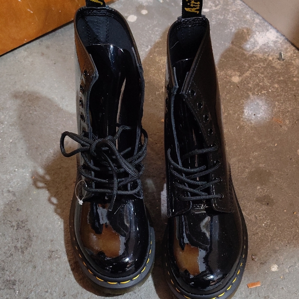  Dr. Martens 1460 Mono Patent Leather Lace Up Boots in black. 